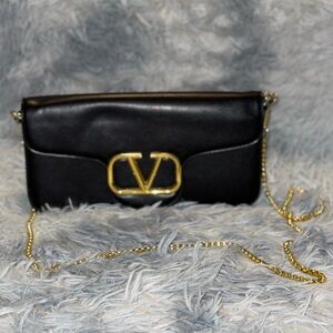 Designer Inspired Black Chain Clutch
